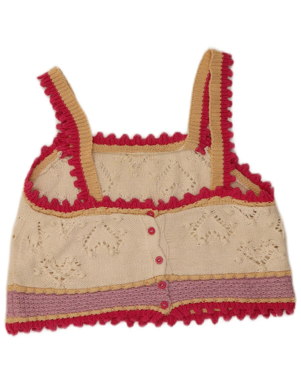 Zara Womens Crop Knit Blouse Top UK 12 Medium Off White Colourblock Cotton