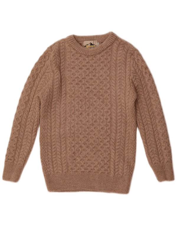 Suéter feminino vintage com gola canoa, uk 10 lã merino pequena bege