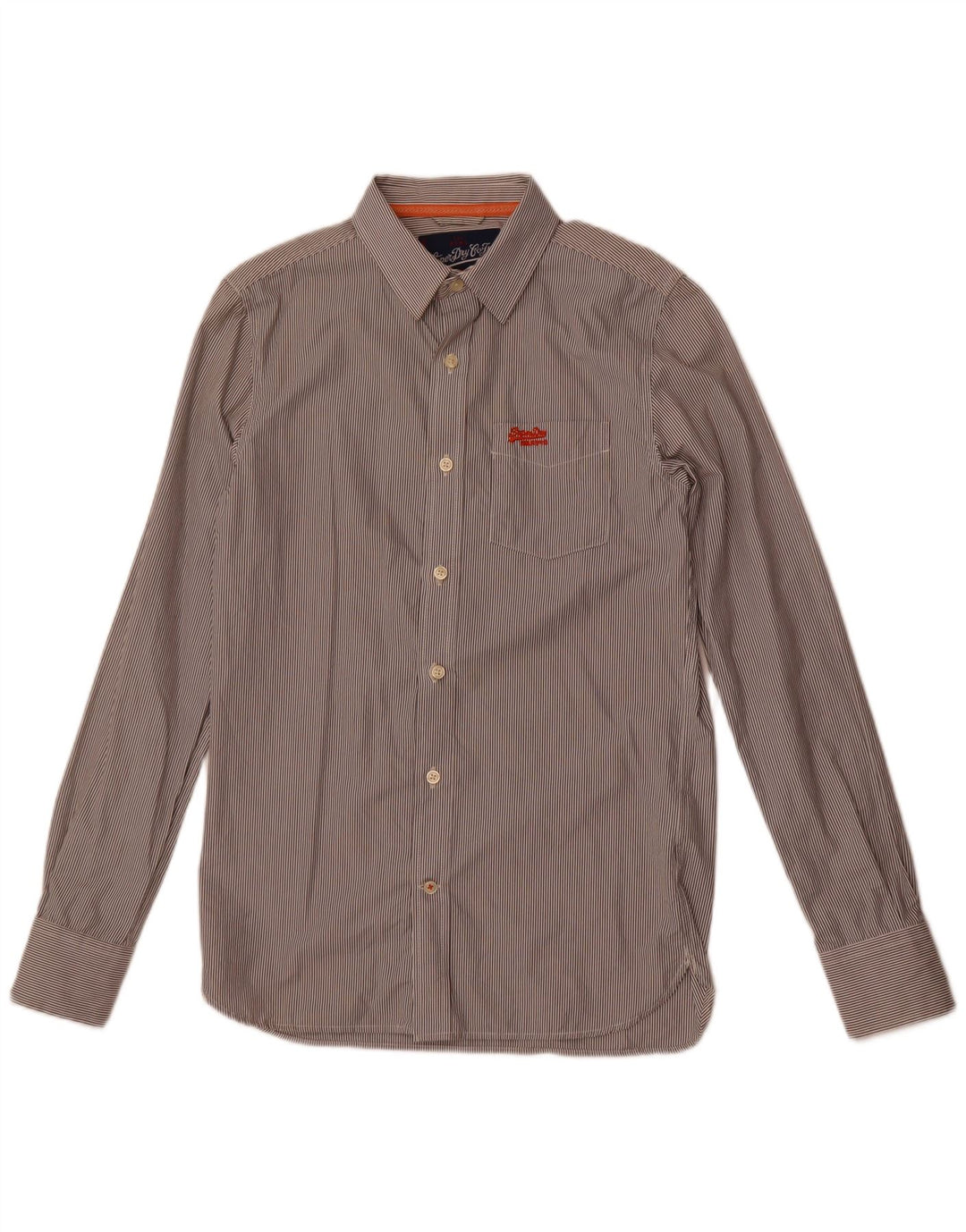 Camisa masculina Superdry cinza médio listrado algodão