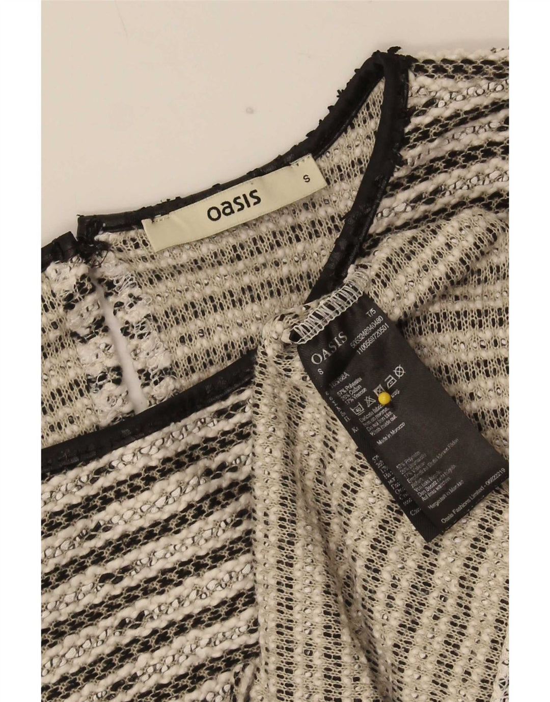 Blusa feminina Oasis grande tamanho UK 10 algodão listrado preto pequeno