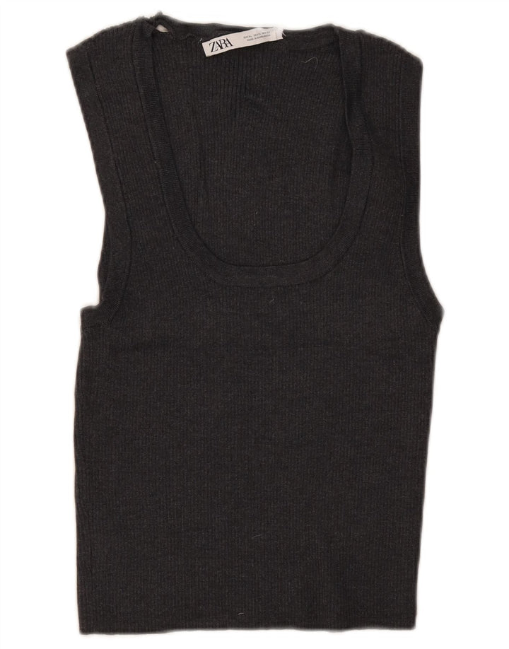 Zara Top curto sem mangas feminino UK 18 XL cinza