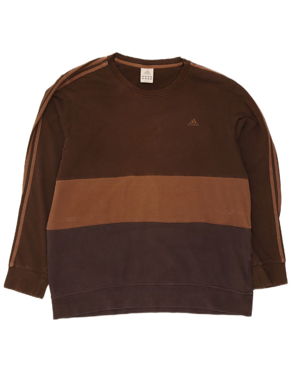 Adidas Mens Moletom Jumper 2XL Marrom Colorblock Algodão