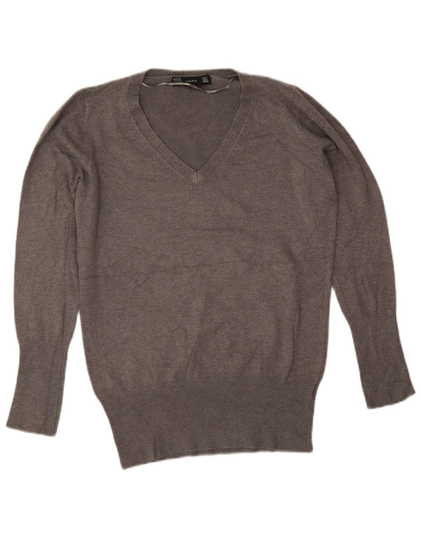 Suéter feminino Zara com decote em V Reino Unido 16 grande rayon cinza