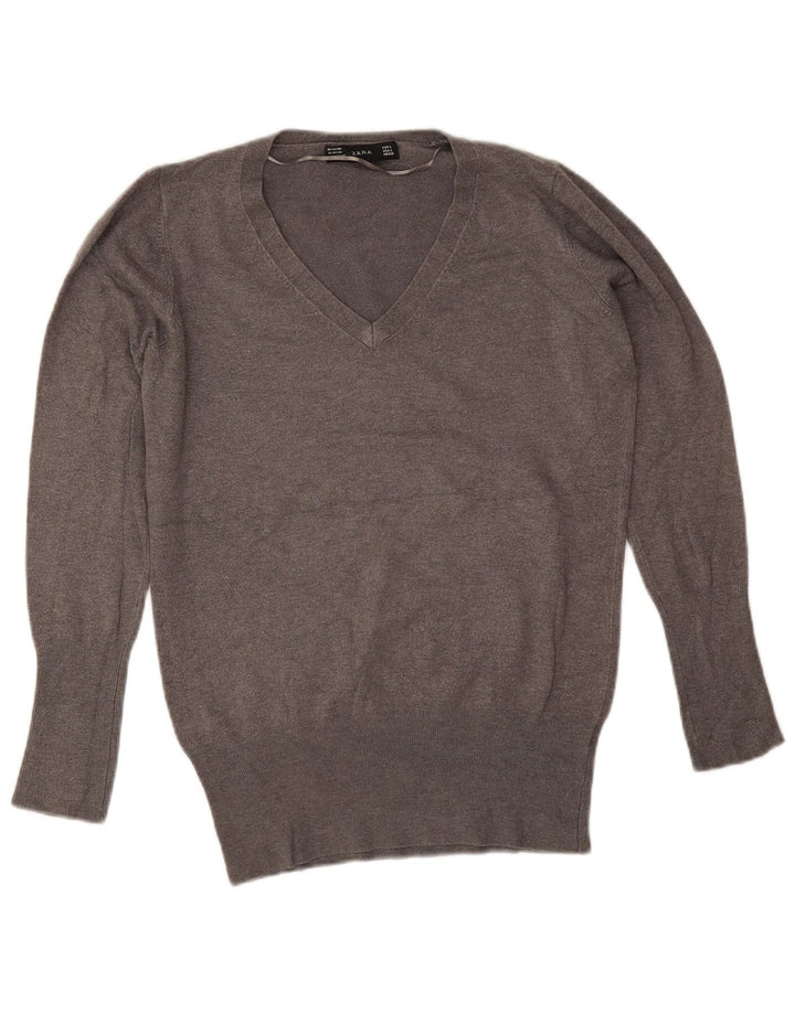 Suéter feminino Zara com decote em V Reino Unido 16 grande rayon cinza