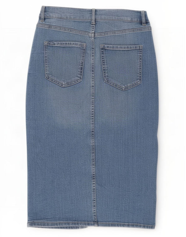 Saia jeans feminina Marks & Spencer UK 8 pequena W26 algodão azul