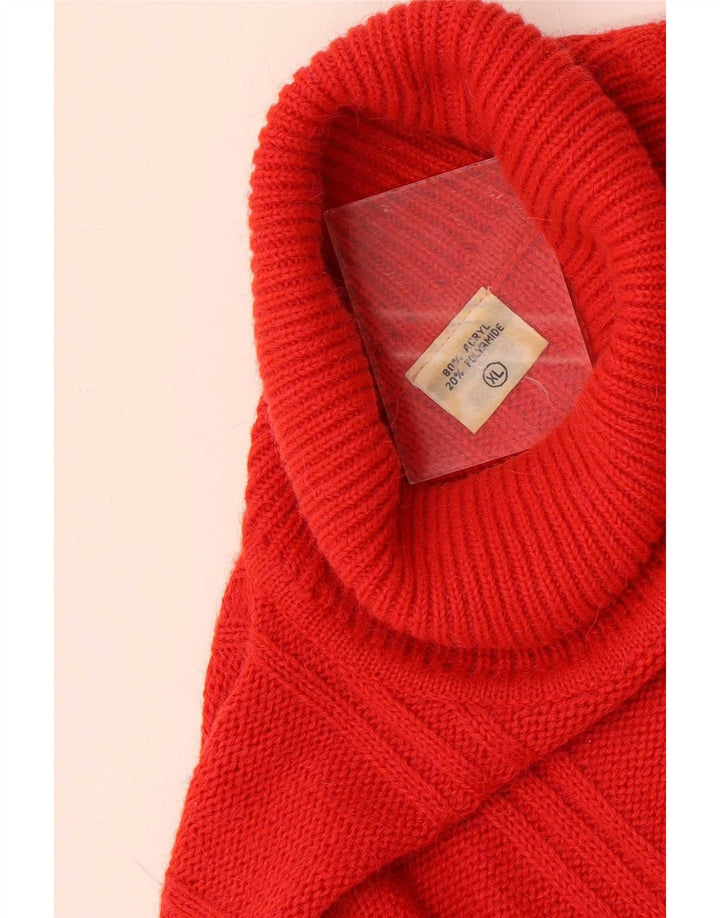 Suéter vintage masculino com gola redonda XL em acrílico vermelho