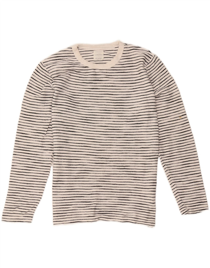 Zara Top masculino manga comprida grande algodão listrado branco