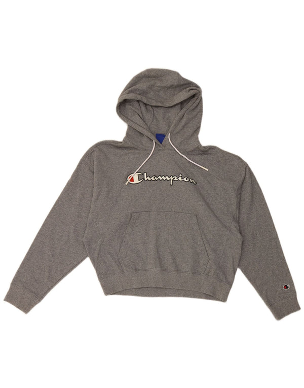 Jumper feminino com capuz e corte gráfico Champion UK 14 algodão cinza médio