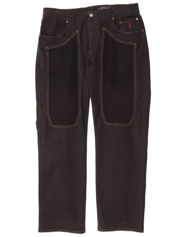 Calça masculina reta casual Jeckerson W40 L31 algodão colorblock preto