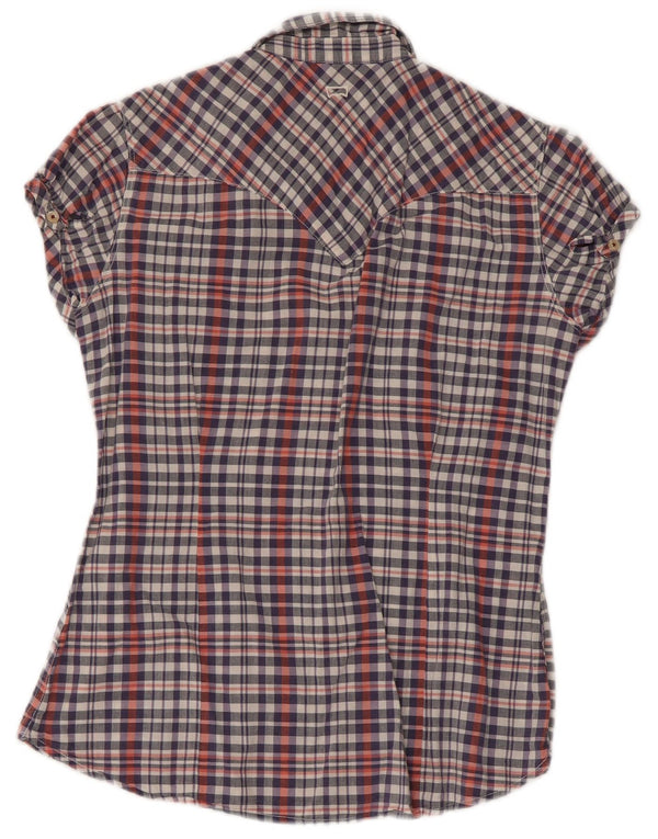 Camisa feminina de manga curta Levi's UK 10 pequena algodão xadrez multicolorido