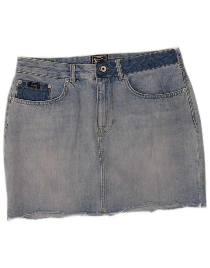 Mini saia jeans feminina SUPERDRY cintura baixa W32 grande algodão azul