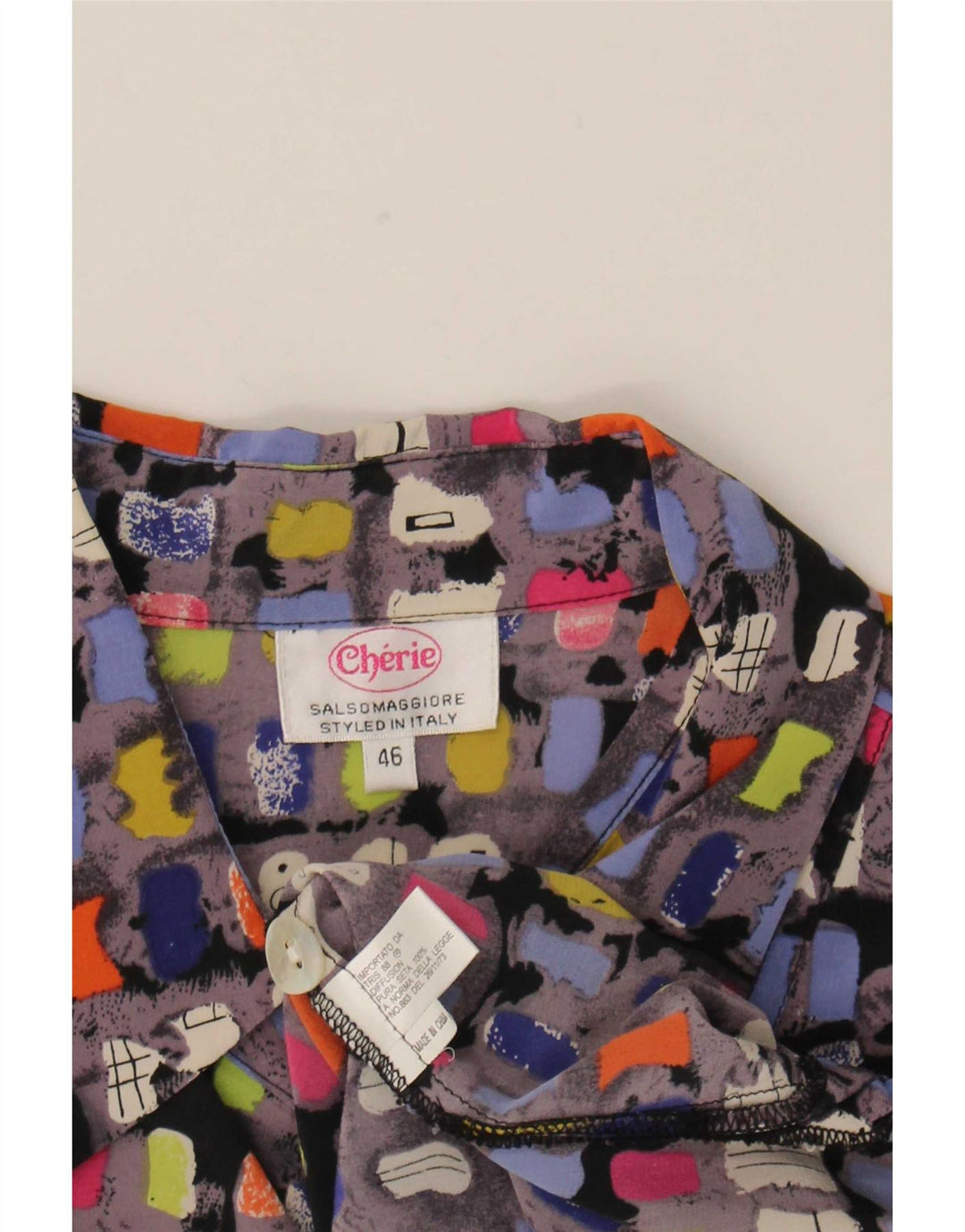 Cherie Blusa feminina manga curta IT 46 grande multicolorida geométrica