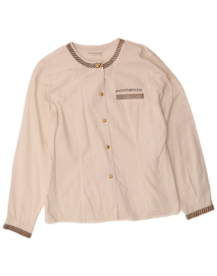 Blusa feminina ROCCOBAROCCO IT 46 grande algodão listrado branco