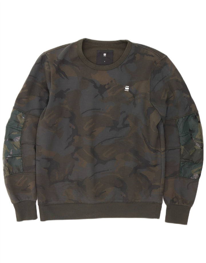 G-Star moletom masculino jumper grande cáqui camuflado poliéster
