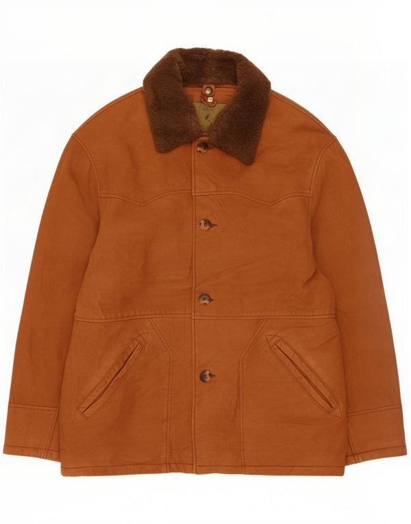 Jaqueta de couro masculina vintage IT 50 grande marrom