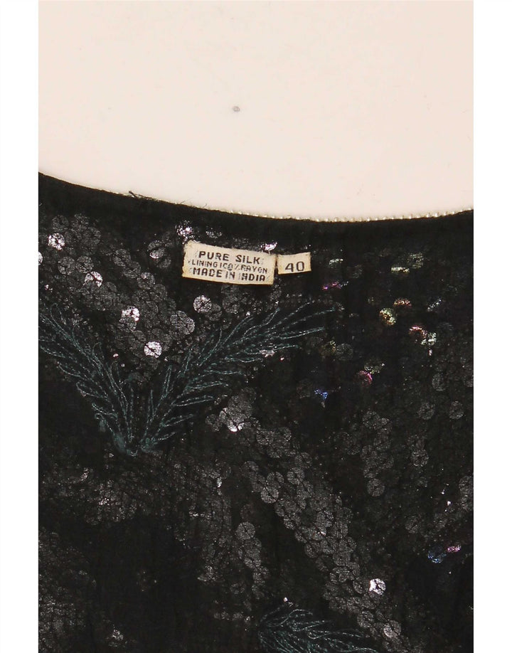 Blusa feminina vintage cropped gráfica EU 40 seda listrada preta média