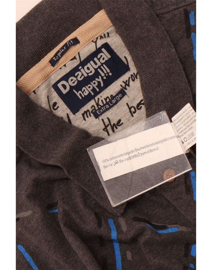 Camisa pólo regular masculina de manga comprida Desigual XL cinza xadrez algodão