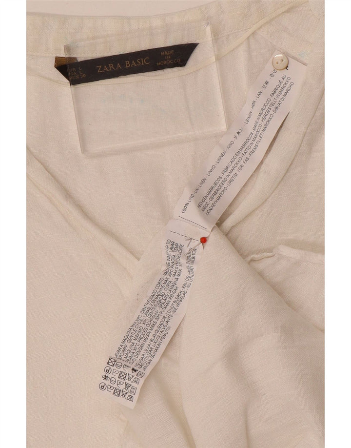 Camisa feminina Zara UK 16 grande linho branco