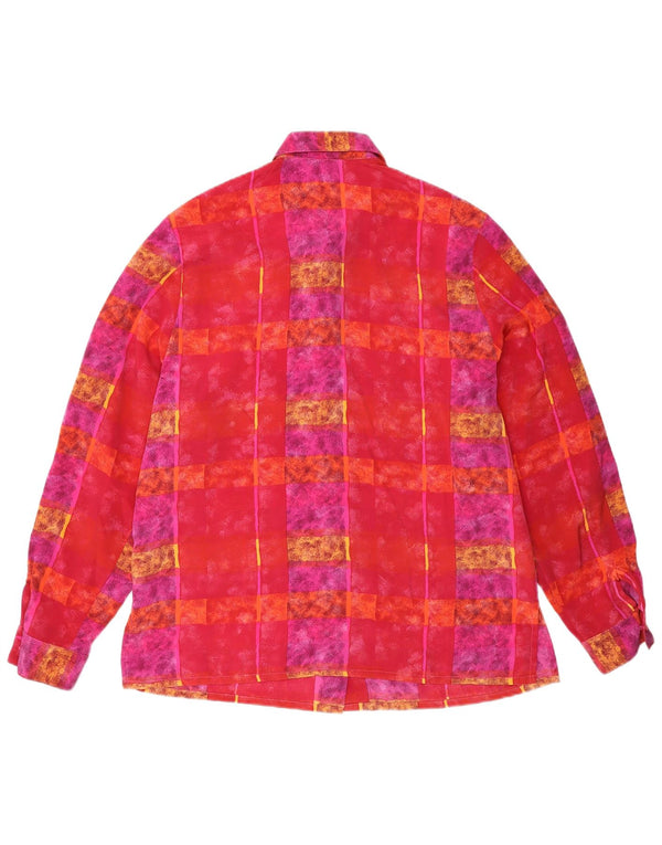 Blusa feminina vintage UE 40/42 grande bloco colorido rosa poliéster