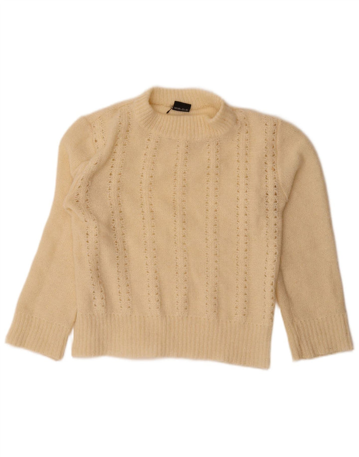Suéter feminino vintage com gola tartaruga UK 14 médio off white