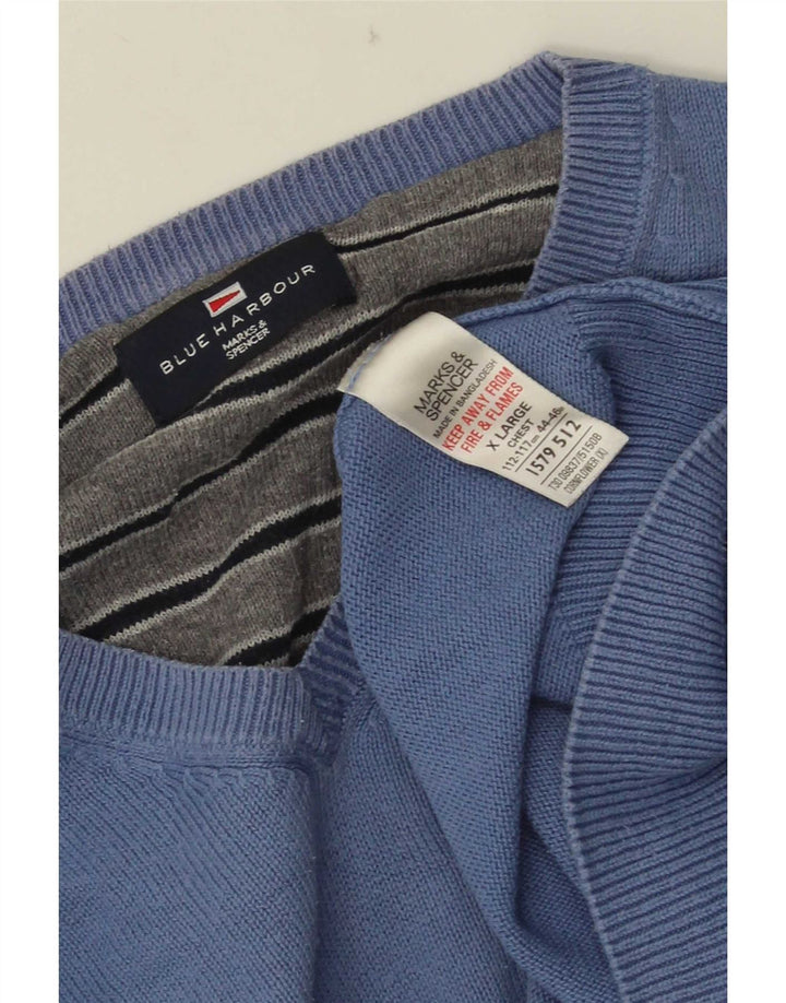 Suéter masculino Marks & Spencer Blue Harbor com decote em V XL algodão