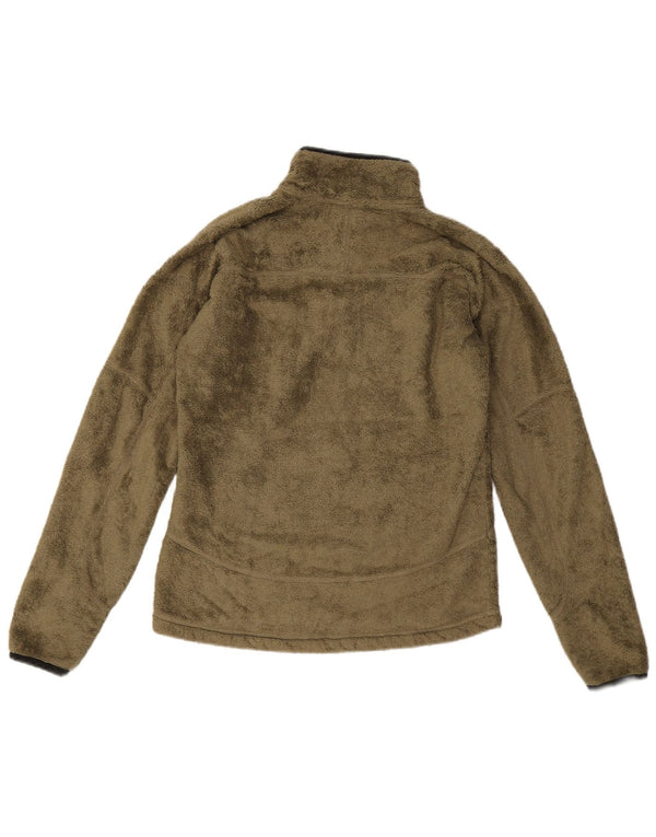 Suéter de lã feminino Jack Wolfskin com zíper e gola UK 10 pequeno poliéster cáqui