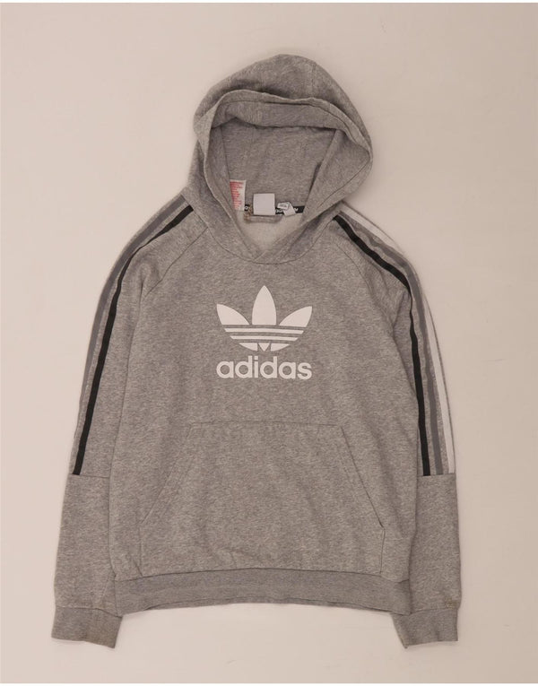 ADIDAS Boys Graphic Hoodie Jumper 13-14 Years Grey Flecked Cotton