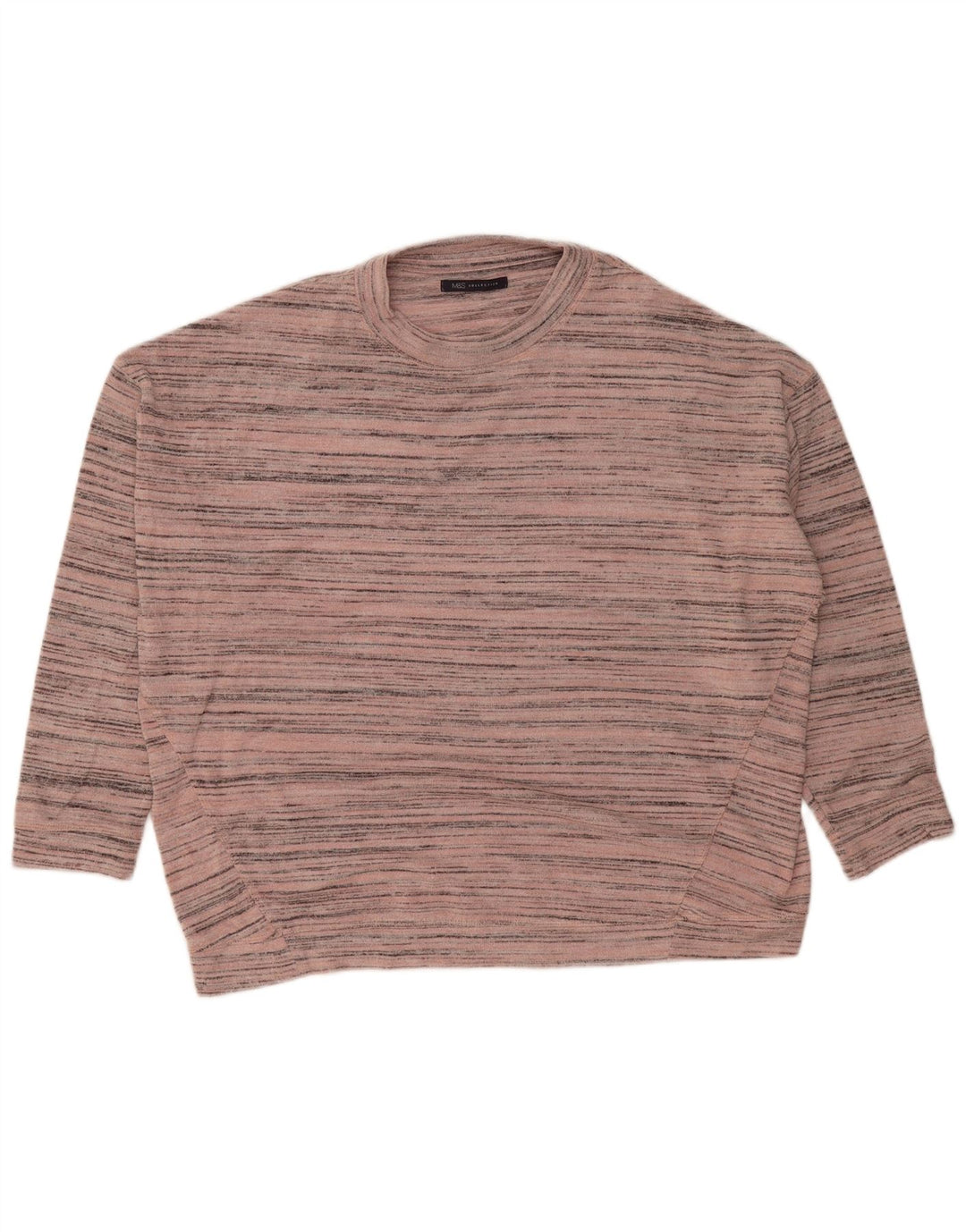 Suéter feminino Marks & Spencer com gola redonda e listrado rosa médio UK 12