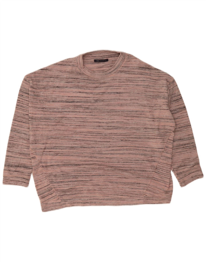 Suéter feminino Marks & Spencer com gola redonda e listrado rosa médio UK 12