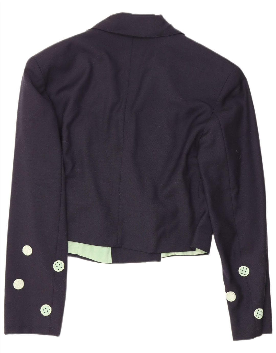 Jaqueta blazer feminina vintage IT 42 bolinhas azul marinho médio