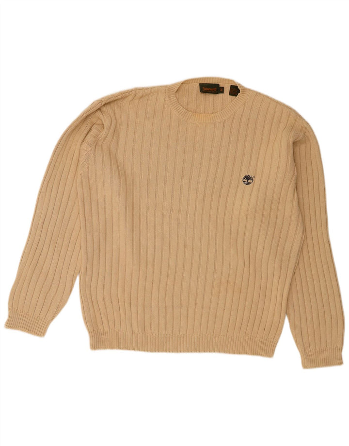 Suéter masculino Timberland com gola redonda, algodão bege médio