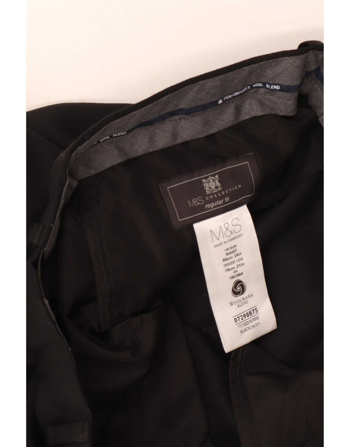 Calça masculina Marks & Spencer reta regular fit W34 L31 lã preta