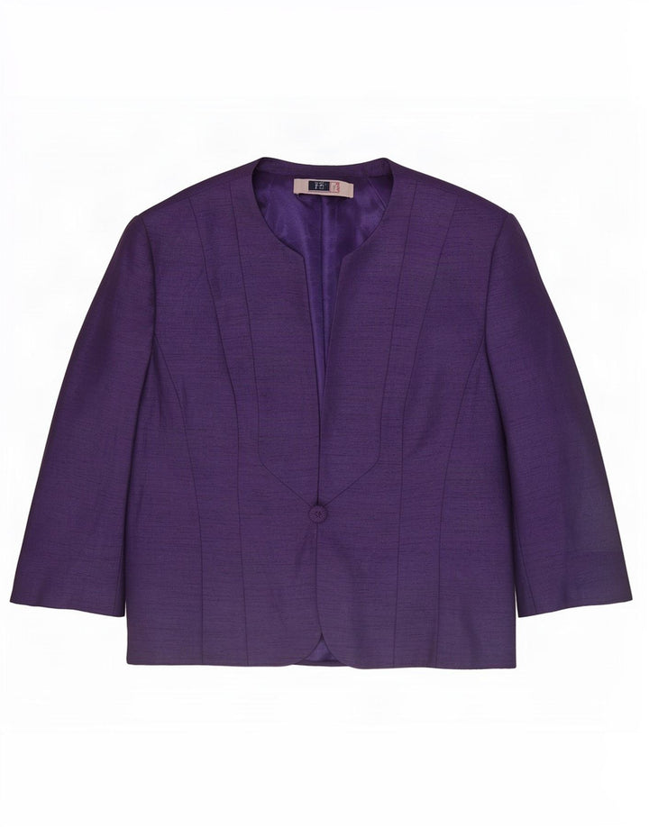 Jaqueta blazer feminina Jacques Vert com 1 botão e manga 3/4 Reino Unido 16 grande roxo
