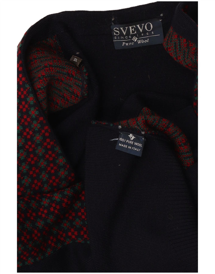 Colete masculino de malha Svevo XL azul marinho de lã geométrica