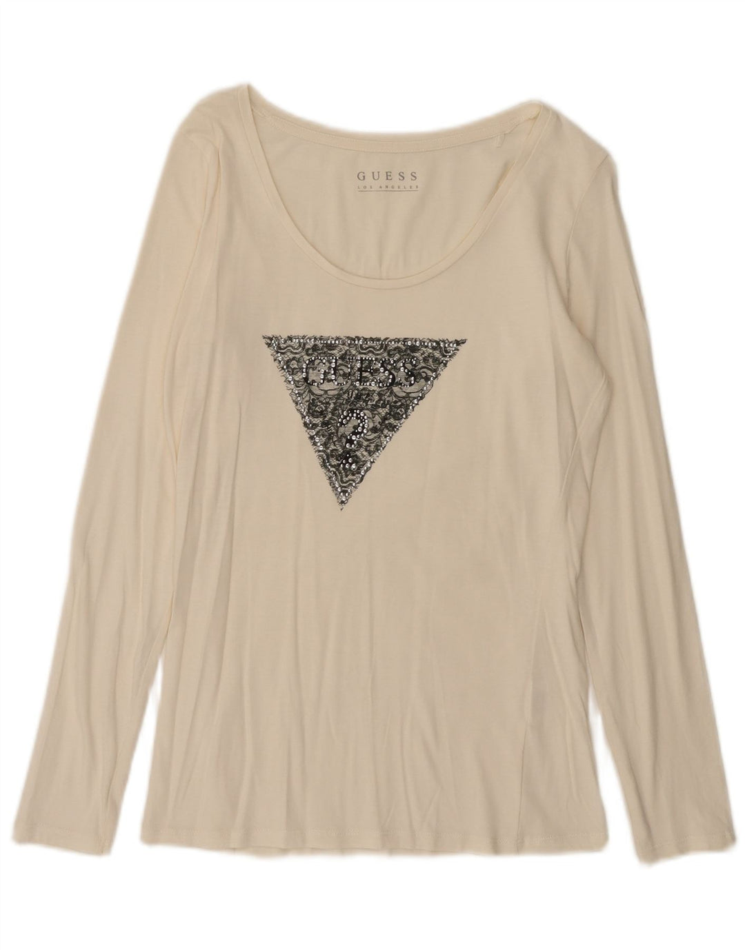 Top gráfico feminino Guess manga comprida UK 12 médio off white