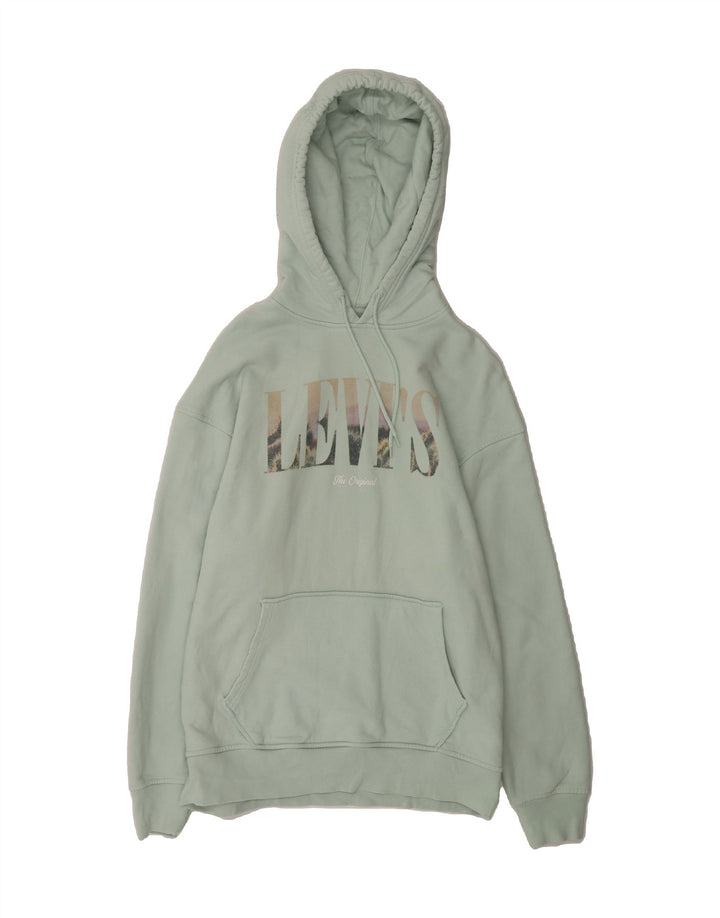 LEVI'S Mens Relaxed Fit Graphic Hoodie Jumper Small Turquoise Cotton Vintage Levi's and Second-Hand Levi's from Messina Hembry 