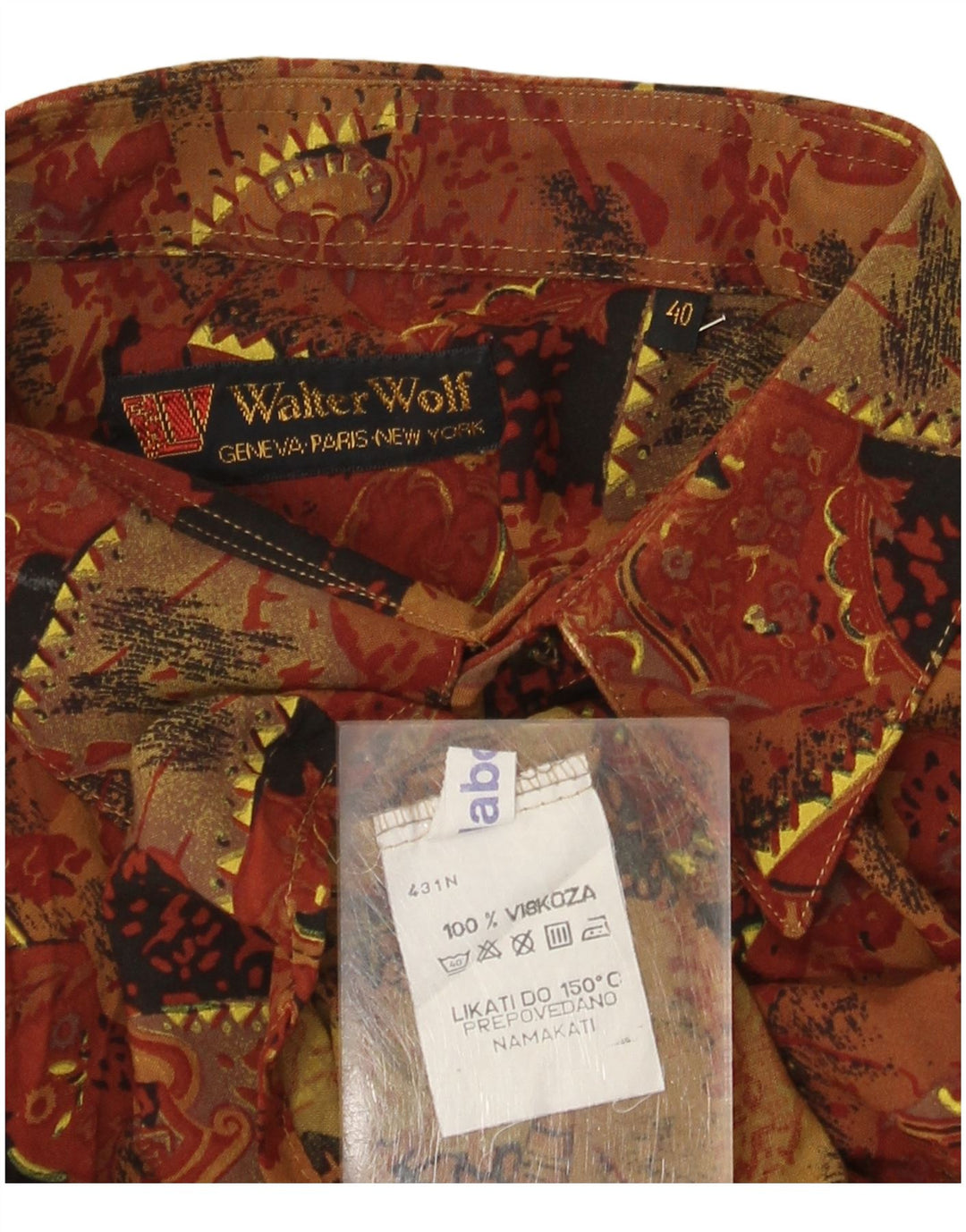 Camisa masculina com estampa abstrata Walter Wolf tamanho 40 viscose marrom médio