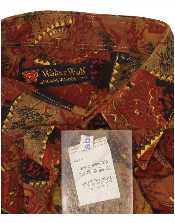 Camisa masculina com estampa abstrata Walter Wolf tamanho 40 viscose marrom médio