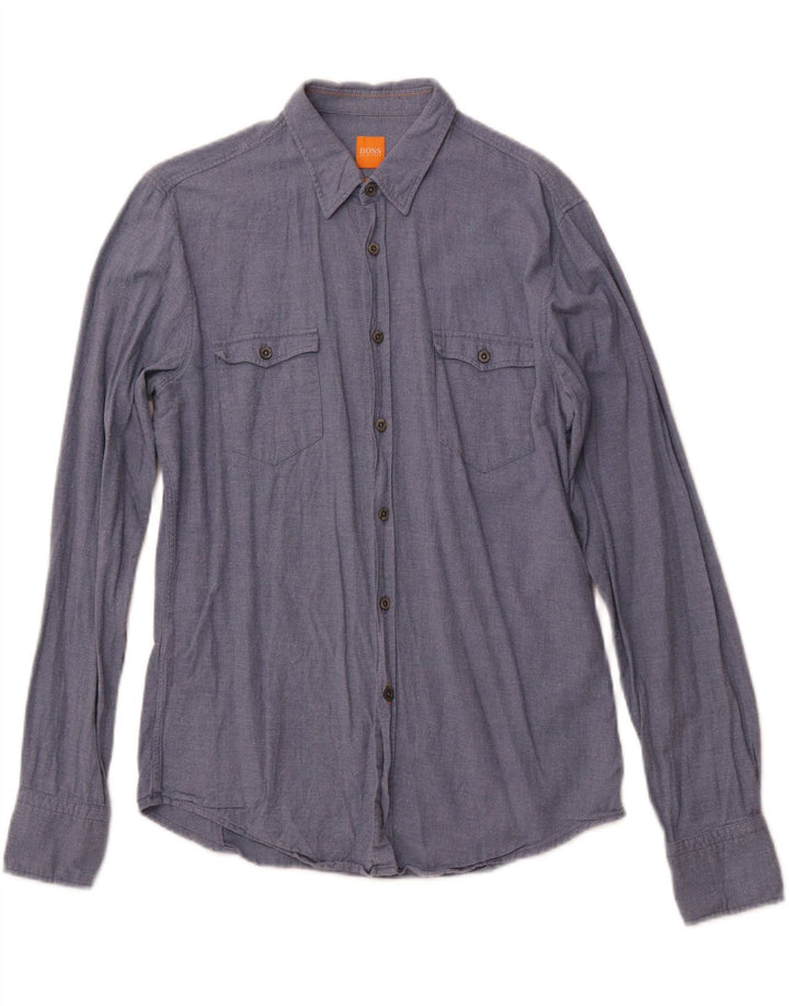 Camisa masculina slim fit HUGO BOSS algodão azul médio