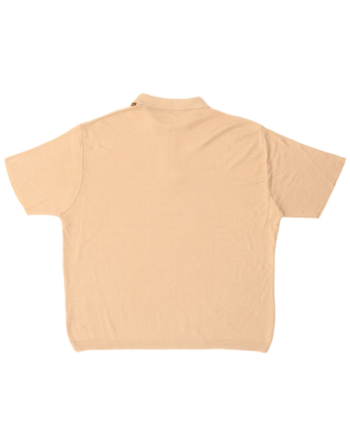 Suéter masculino Marks & Spencer de manga curta com gola polo grande bege