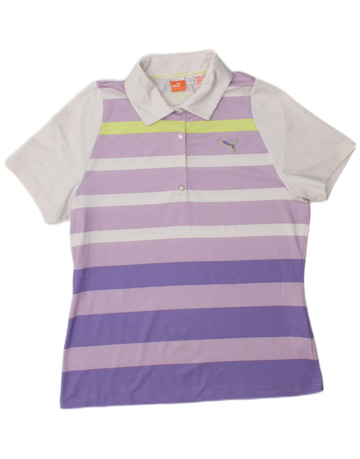 Camisa polo feminina PUMA UK 14 grande poliéster listrado roxo