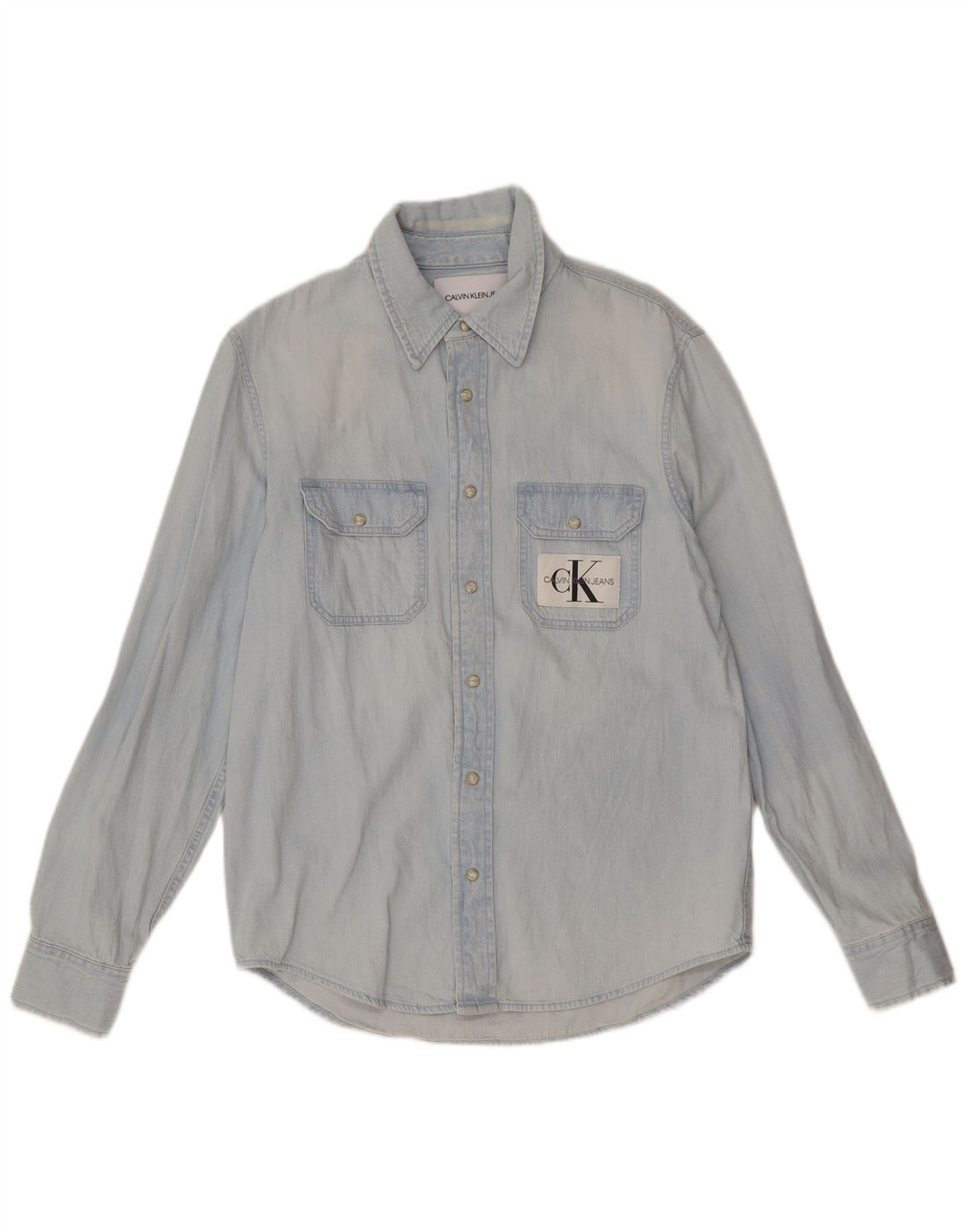 Camisa jeans masculina Calvin Klein Jeans pequena azul