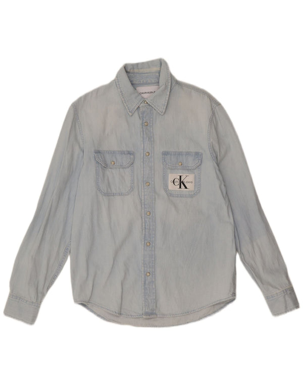 Camisa jeans masculina Calvin Klein Jeans pequena azul