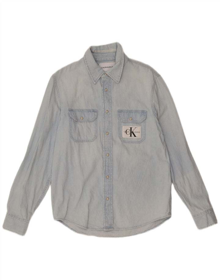 Camisa jeans masculina Calvin Klein Jeans pequena azul