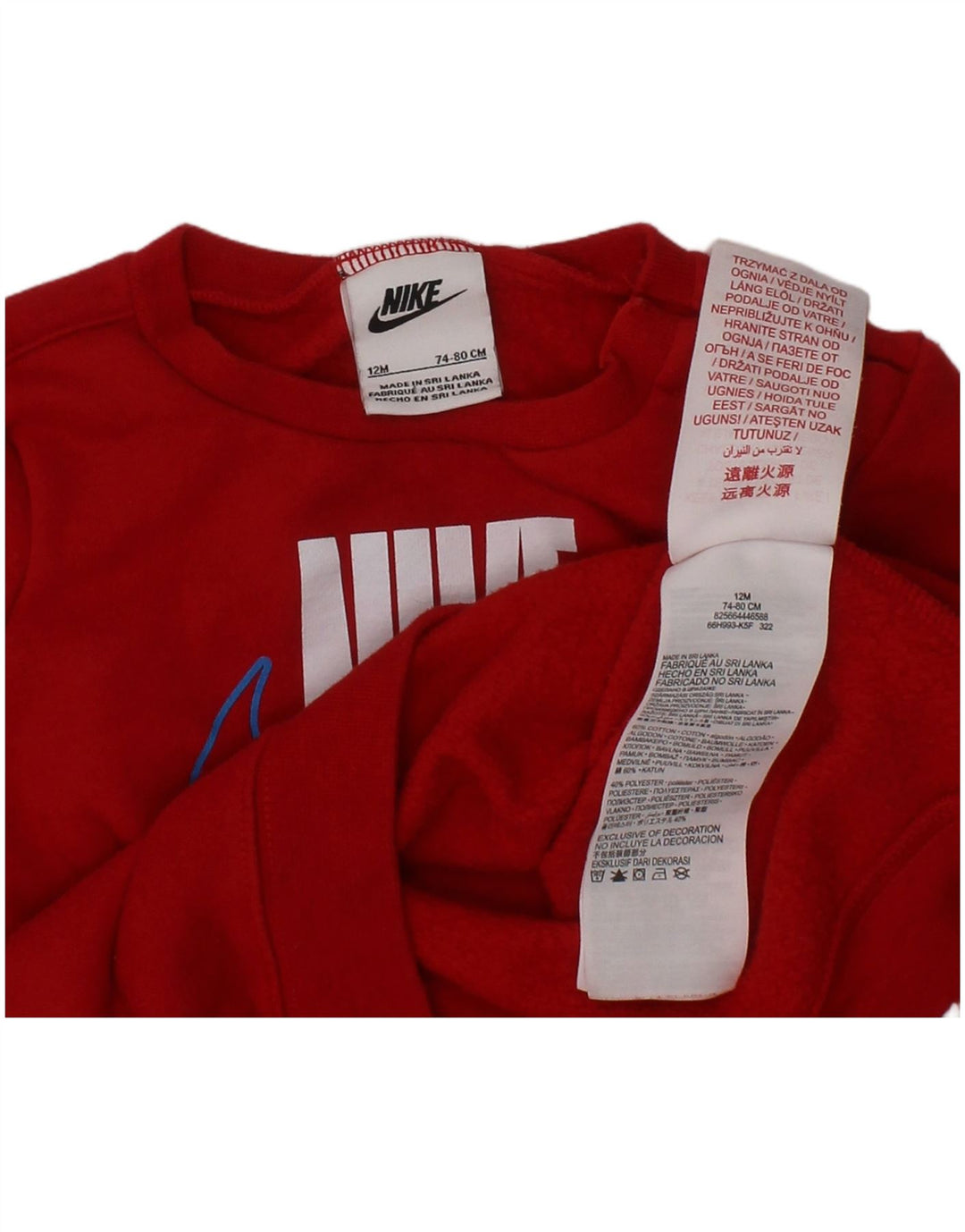 Suéter gráfico NIKE para bebês meninos 9-12 meses algodão vermelho
