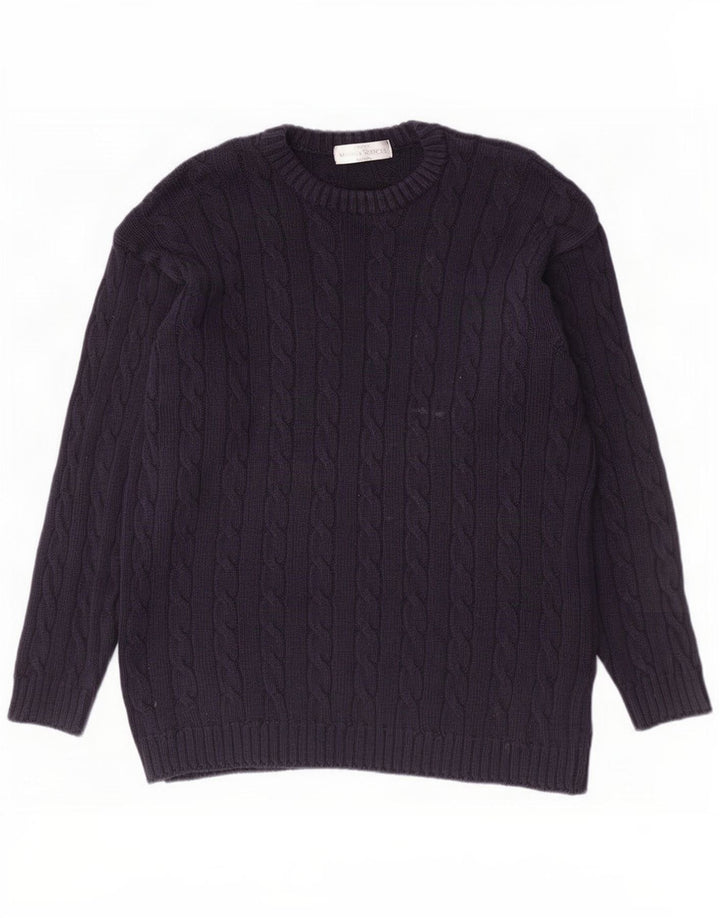 Suéter masculino Marks & Spencer St. Michael com gola redonda grande azul marinho