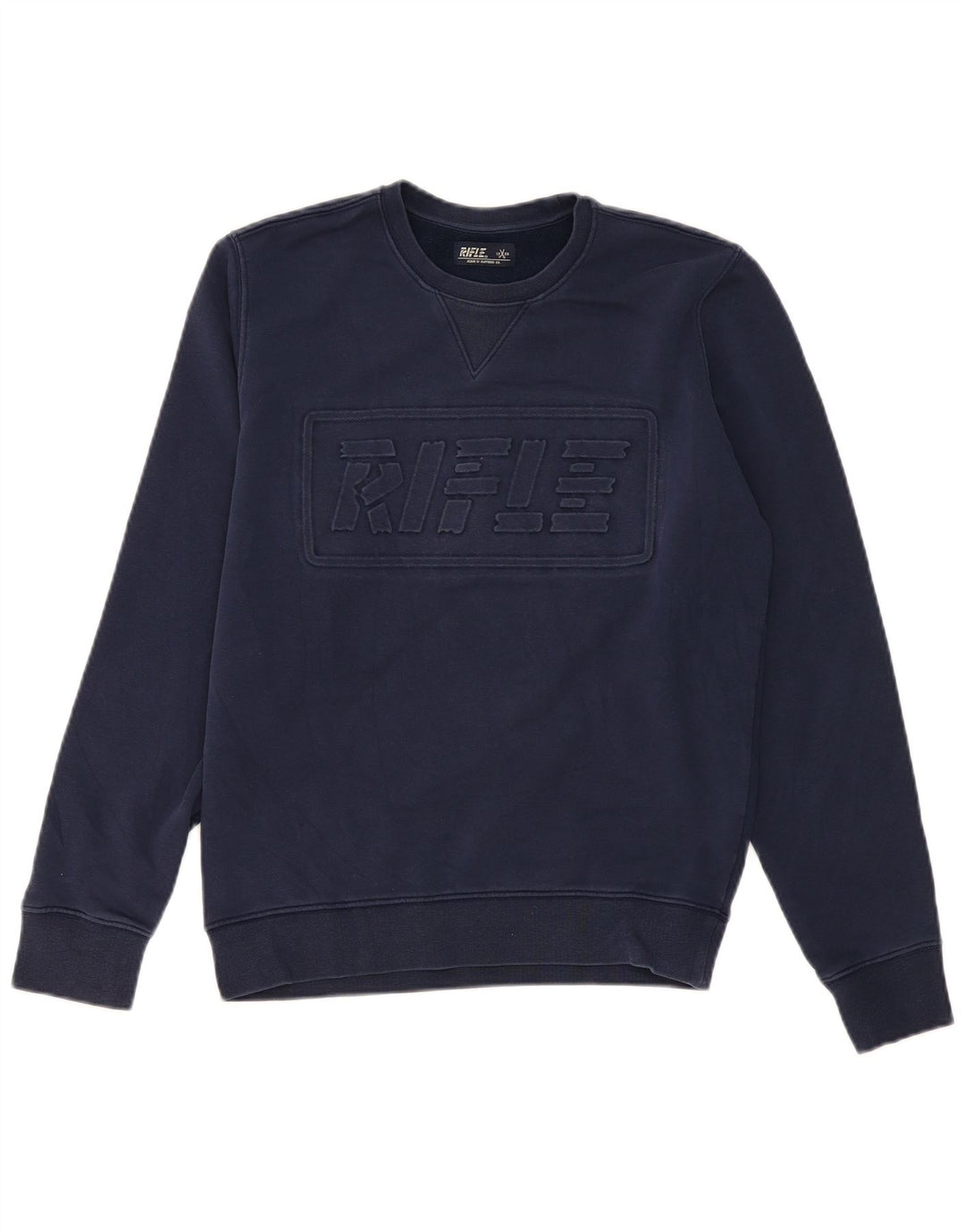 Rifle masculino moletom gráfico jumper médio algodão azul marinho
