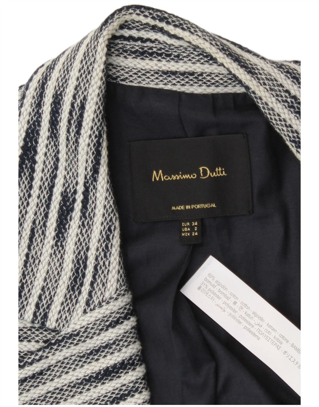 Jaqueta blazer feminina Massimo Dutti EU 34 2XS azul marinho algodão manchado