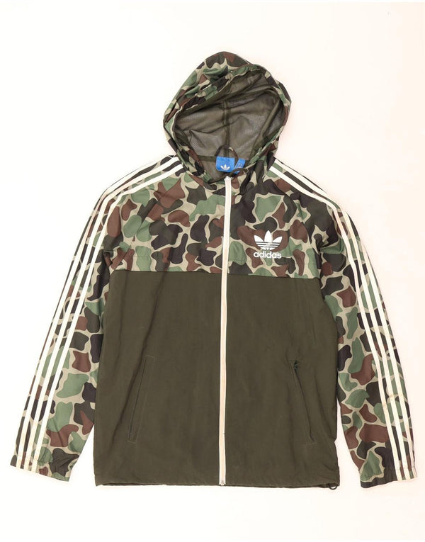 ADIDAS Mens Hooded Rain Jacket UK 38 Medium Khaki Camuflagem Poliamida