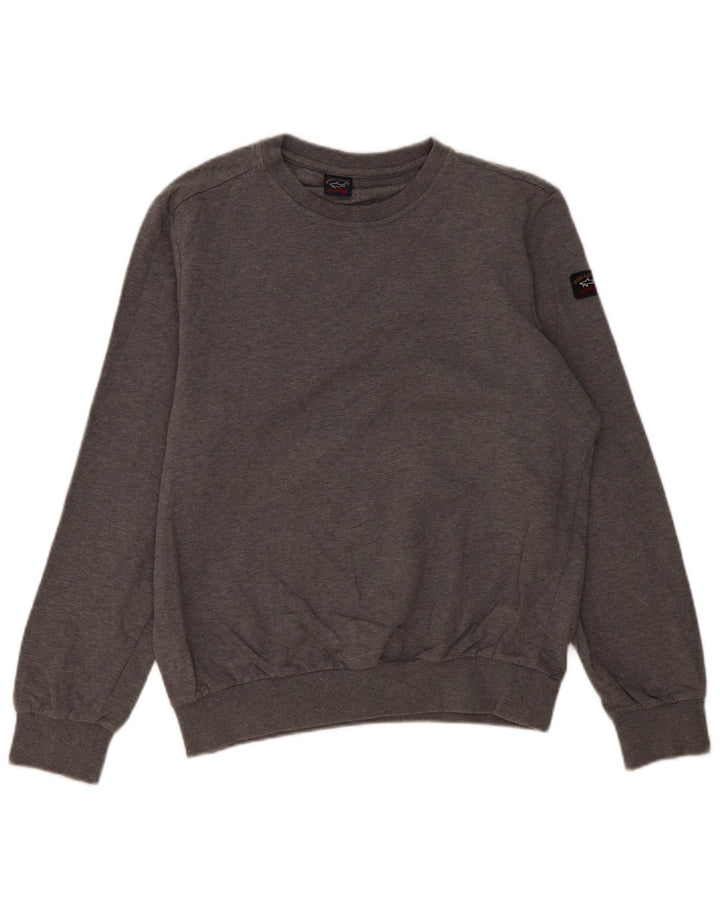 Suéter masculino Paul & Shark com moletom grande de algodão manchado cinza